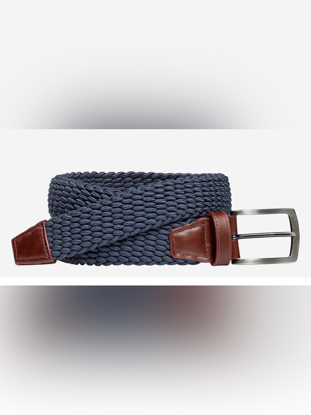Johnston & Murphy Woven Navy Belt with Brown Leather Accents